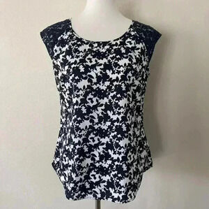 MEDIUM: Navy Floral Print Cap Sleeve Blouse